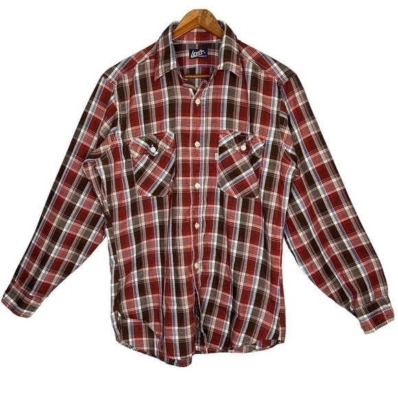 Vintage Levi’s 80s  White Tab Plaid Button Up - Picture 1 of 6